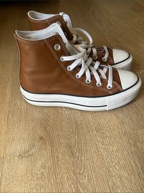 Converse High Top Sneakers in Brown Leather and White